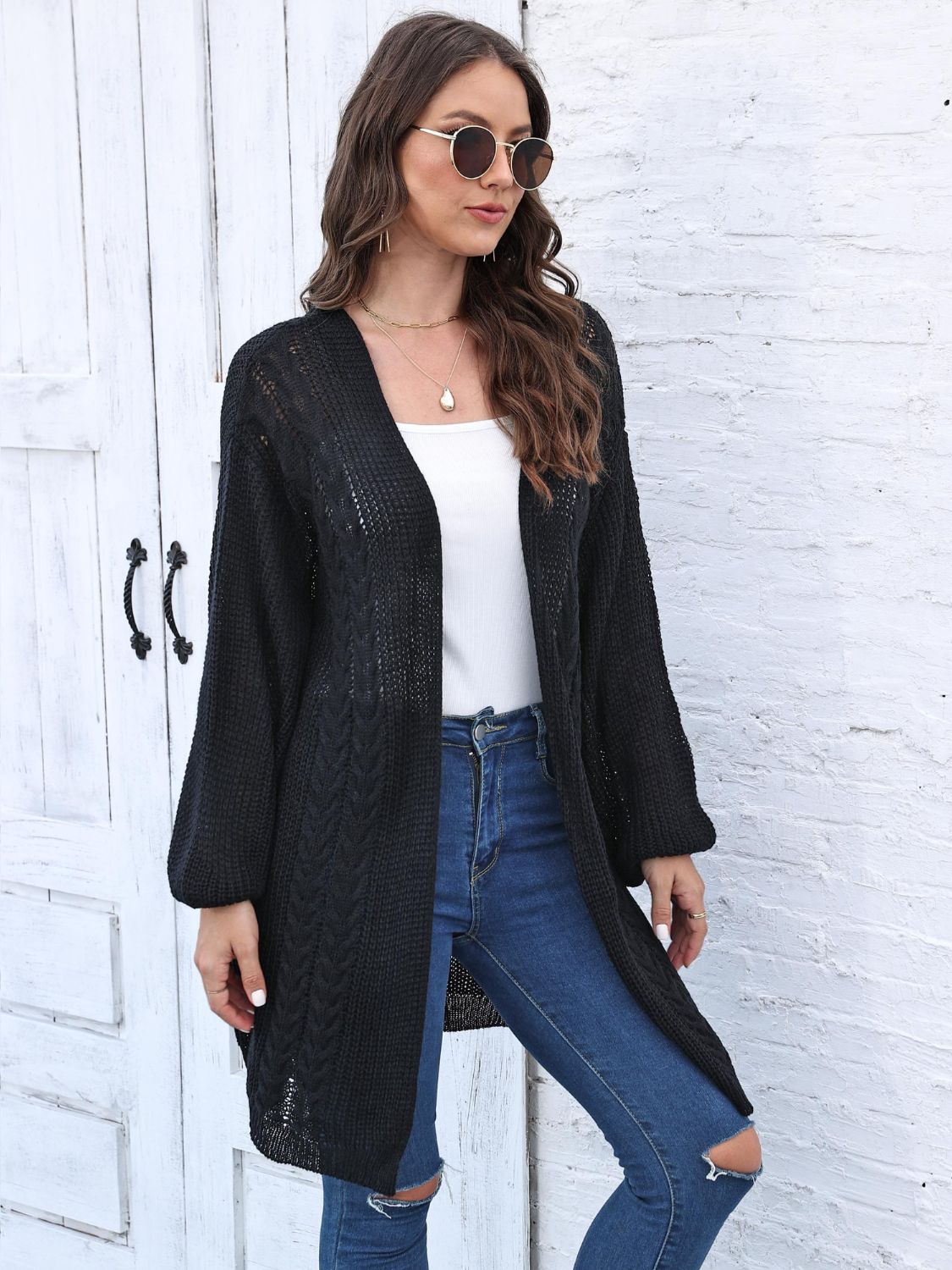 Stilla | Strik Åben Front Langærmet Cardigan