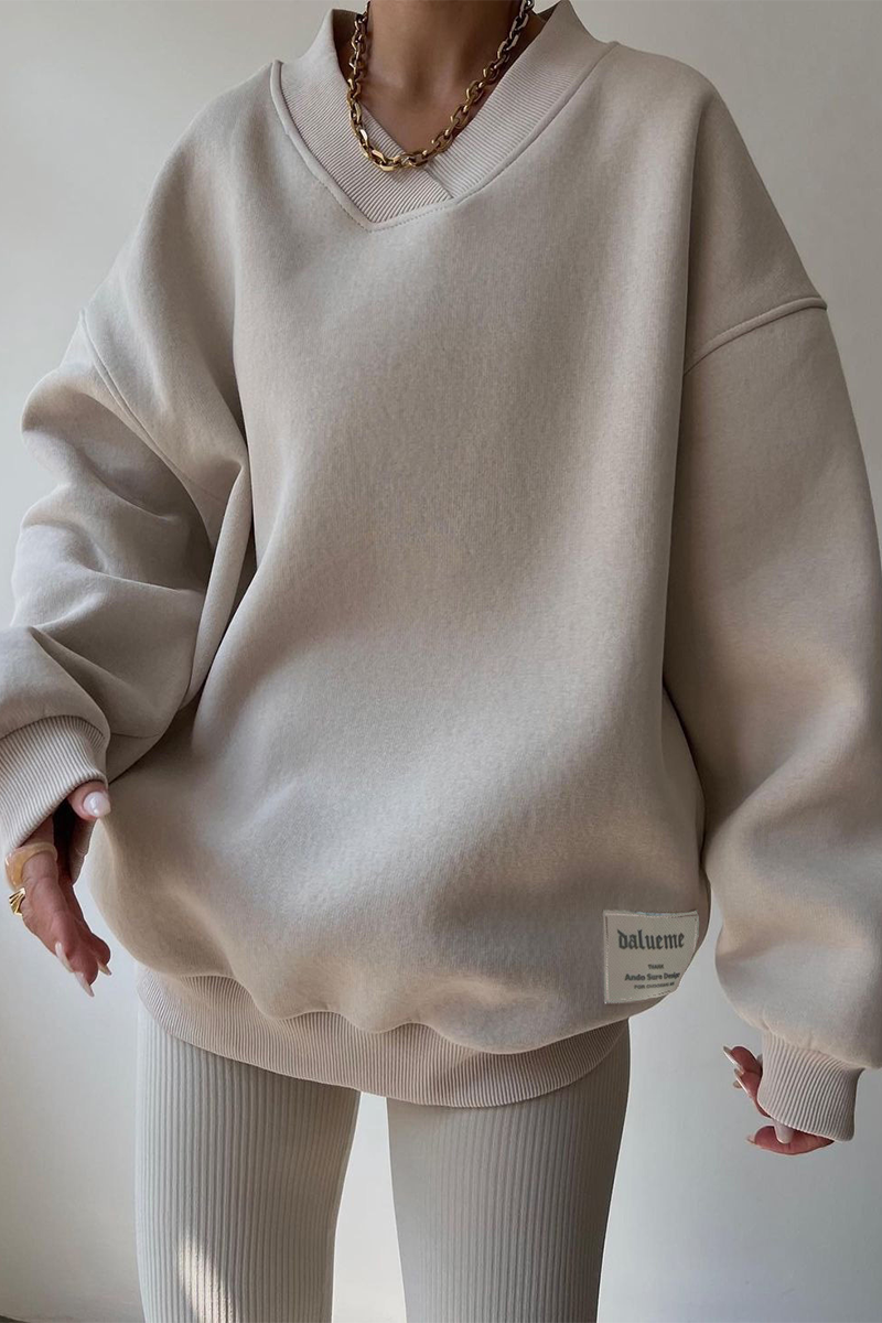 Stilla | Behagelig Hoodie Med V-Hals I Patchwork Stil Til Hverdagen
