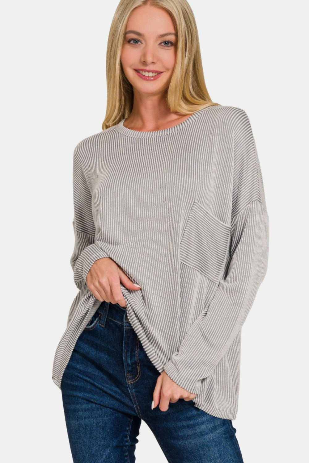 Stilla | Zenana Ribbet Stribet Langærmet T-Shirt