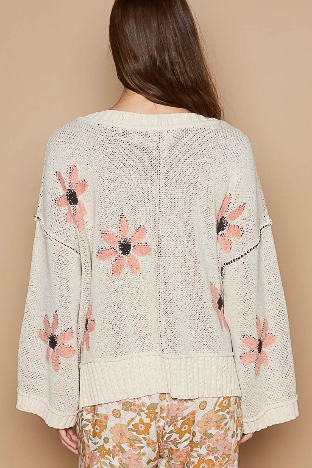Stilla | V-Hals Blomstret Chenille Sweater