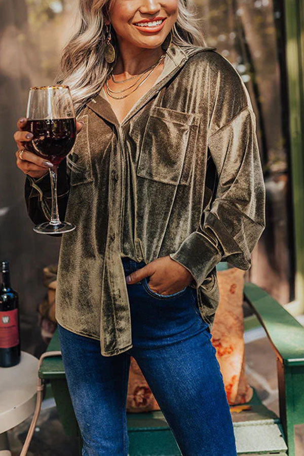 Stilla | Bluse Velvet Bluse Med Knaplukning Og Lommer Online salg