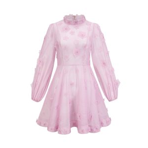 Stilla | Pink Floral Appliqué Mini Kjole Levere