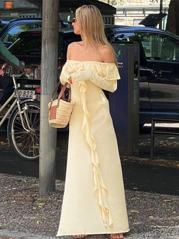 Stilla | Højslids Lang Kjole Med Slim Fit Og Elegant U Hals Online Hot Salg