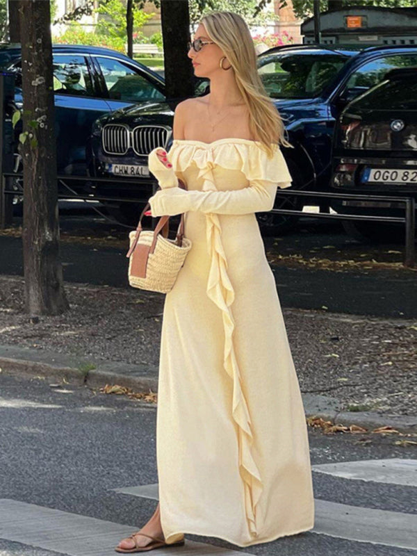 Stilla | Højslids Lang Kjole Med Slim Fit Og Elegant U Hals Online Hot Salg