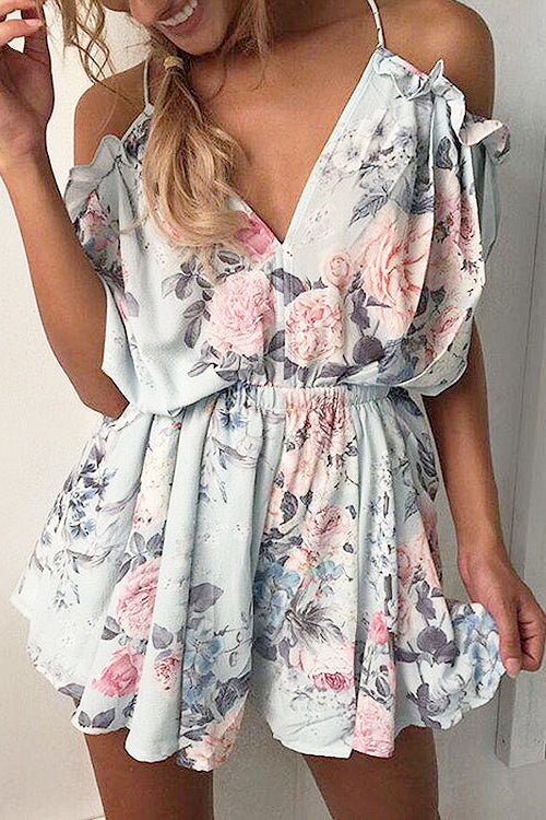 Stilla | Kold Skulder Ruffle Print Romper