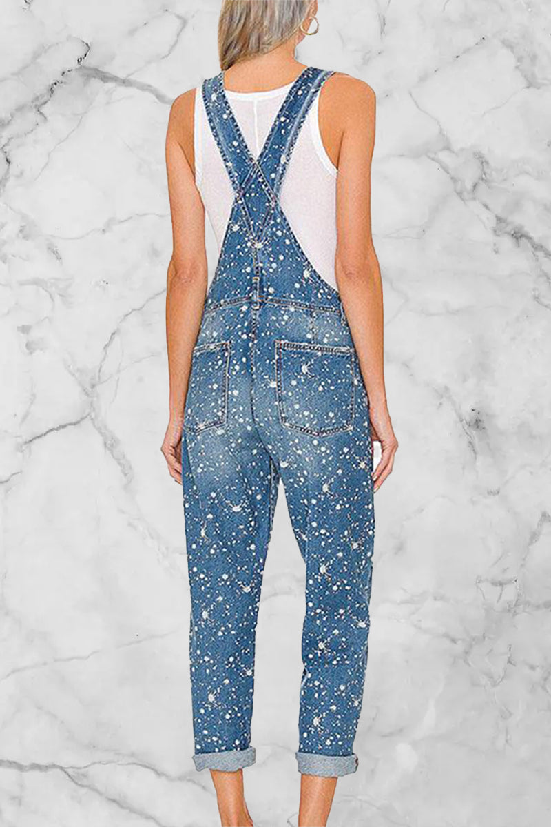 Stilla | Street Solid Patchwork Uden Ærmer Høj Talje Løs Denim Jumpsuits Online nu