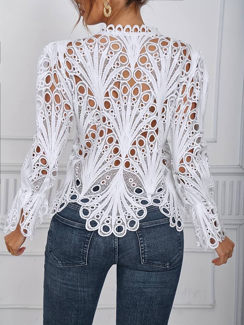 Stilla | Blondebluse Langærmet V-hals Knaplukning Elegante Transparent Design på udsalg