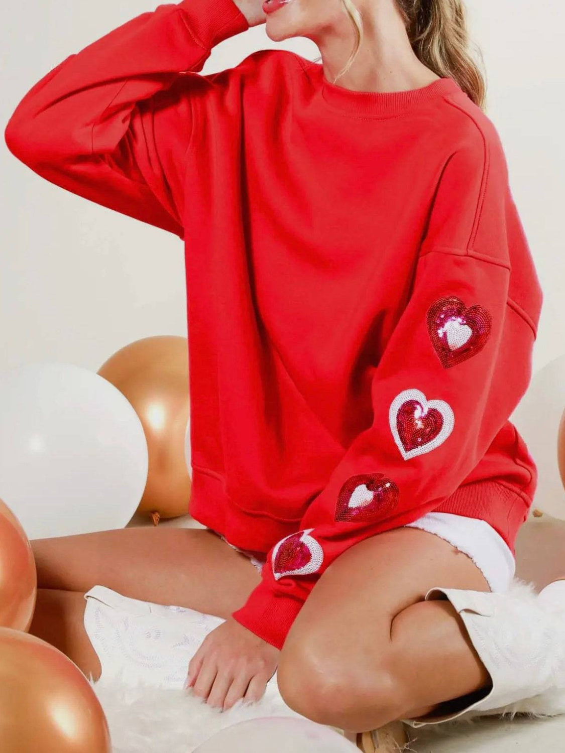 Stilla | Hjerte Rund Hals Faldet Skulder Sweatshirt