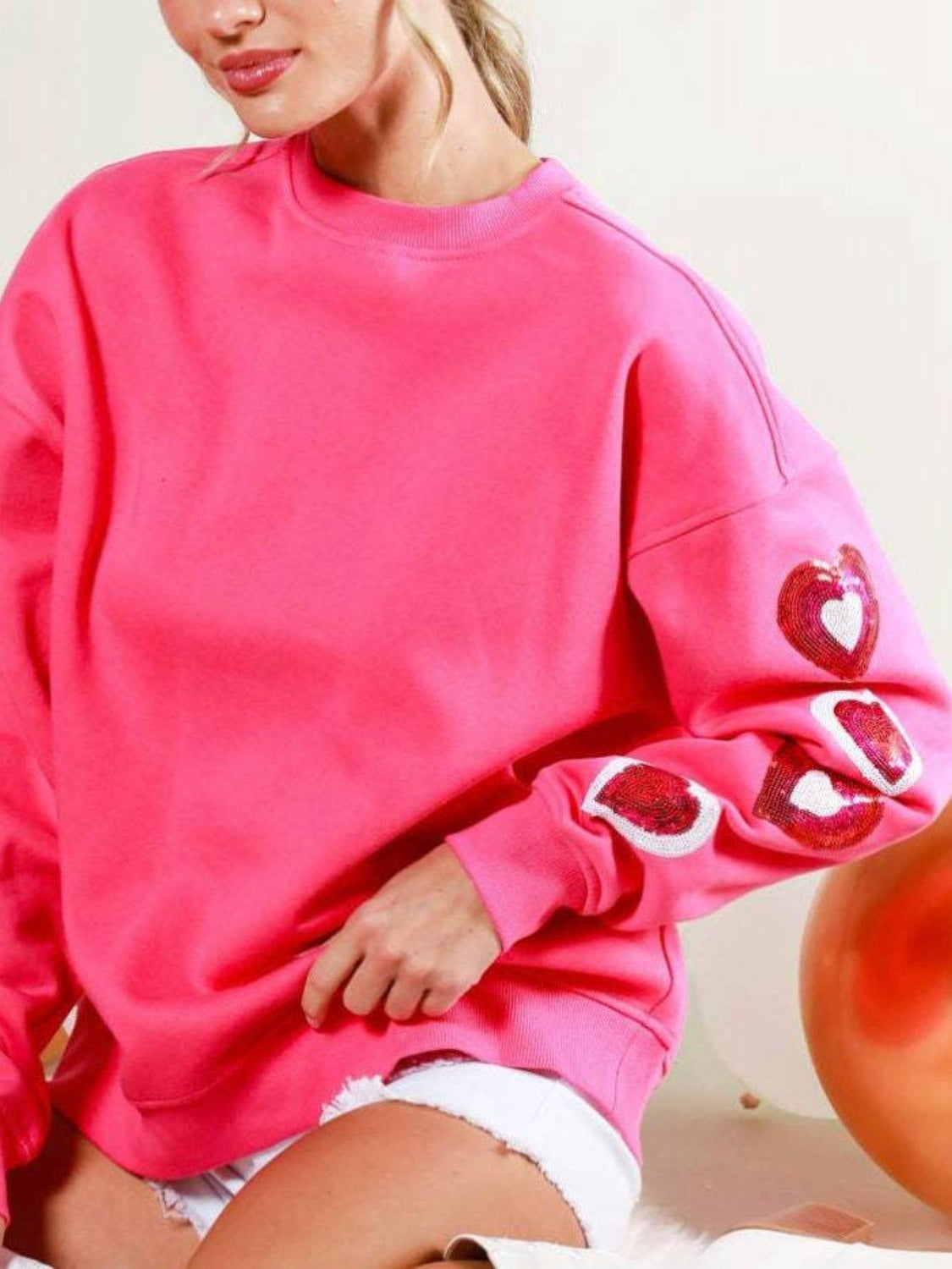 Stilla | Hjerte Rund Hals Faldet Skulder Sweatshirt