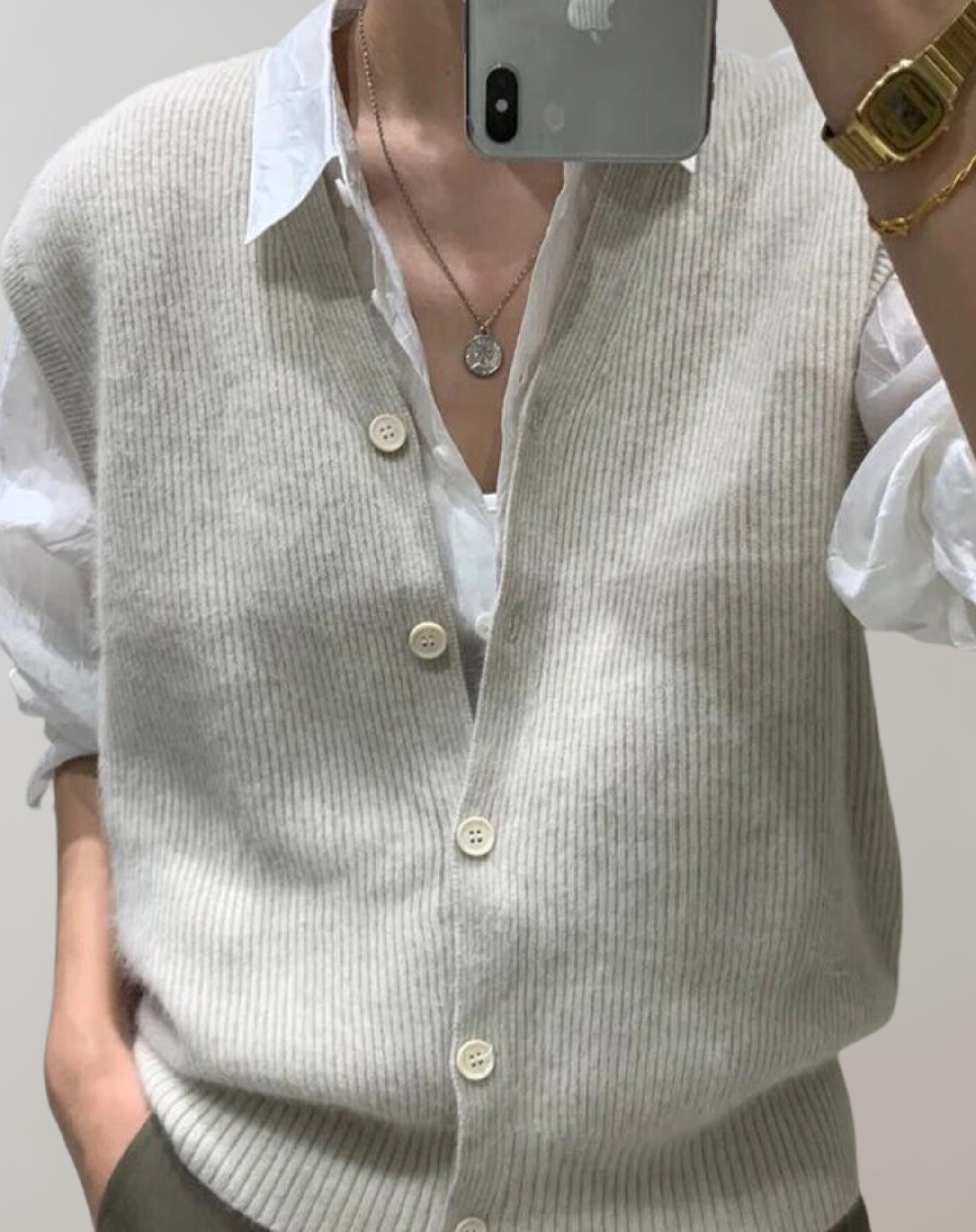 Stilla | Casual Strikvest Med Knapliste Online