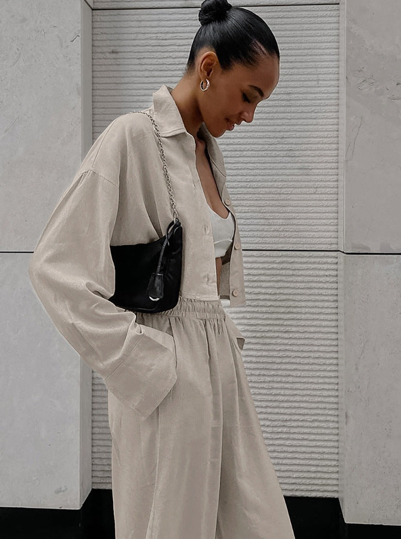Stilla | Lækkert Outfit Med Langærmet Bukser Fashionable Krølledesign