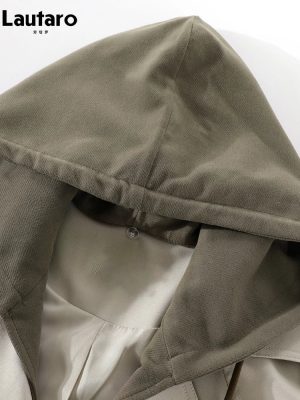 Stilla | Lautaro Forår Efterår Flowy Afslappet Trench Coat Til Kvinder Bælte Dobbeltknappet Løs Luksus Designer Fake 2 Stykke Tøj