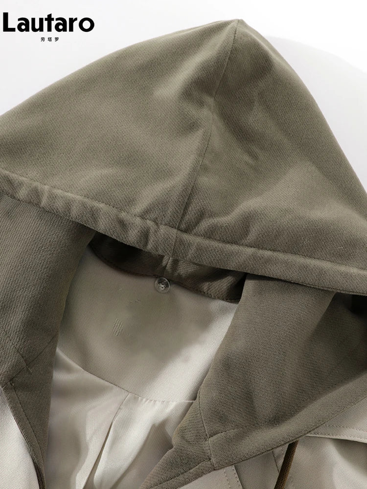 Stilla | Lautaro Forår Efterår Flowy Afslappet Trench Coat Til Kvinder Bælte Dobbeltknappet Løs Luksus Designer Fake 2 Stykke Tøj