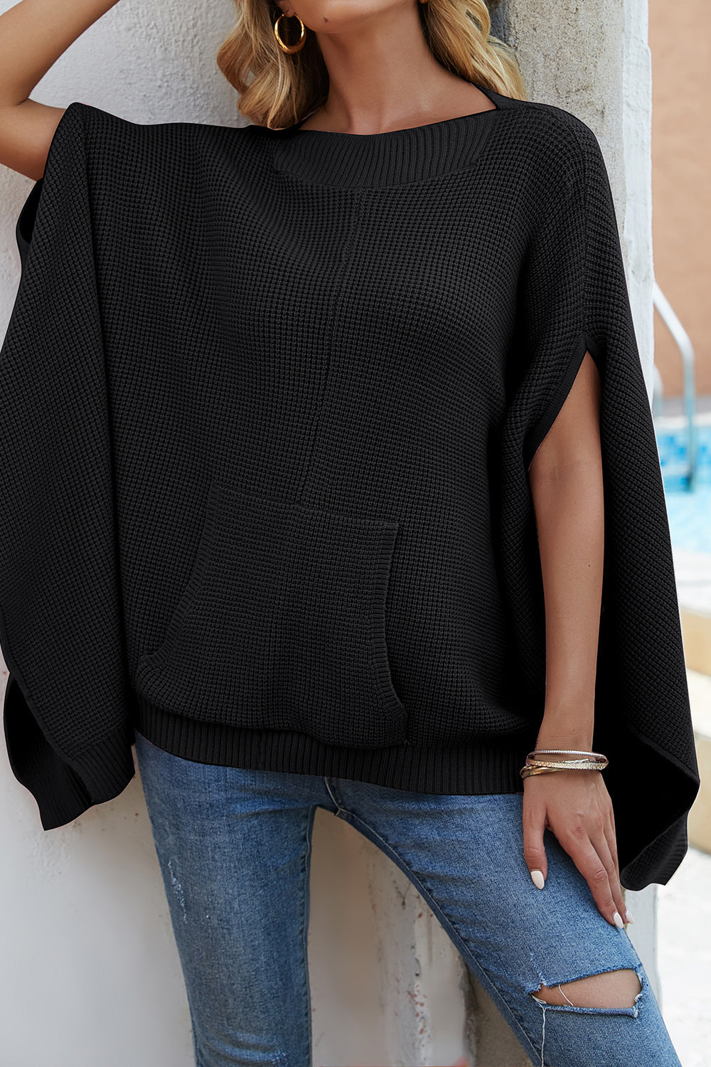 Stilla | Strik Pocketed Cape Sleeve Sweater