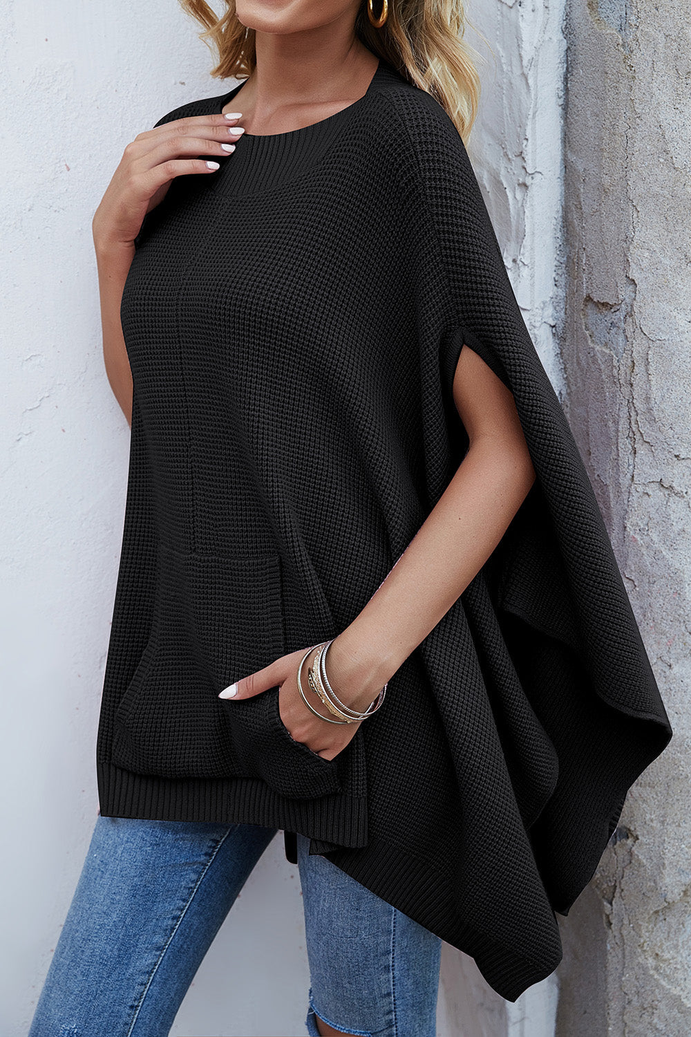 Stilla | Strik Pocketed Cape Sleeve Sweater