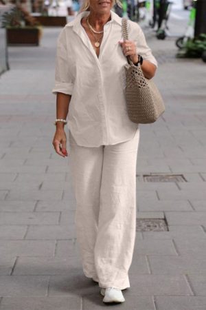 Stilla | Afslappet Street Solid Solid Color Turn Down Collar Langærmet to Deler