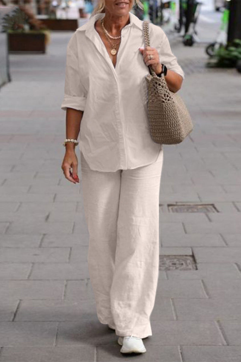 Stilla | Afslappet Street Solid Solid Color Turn Down Collar Langærmet to Deler