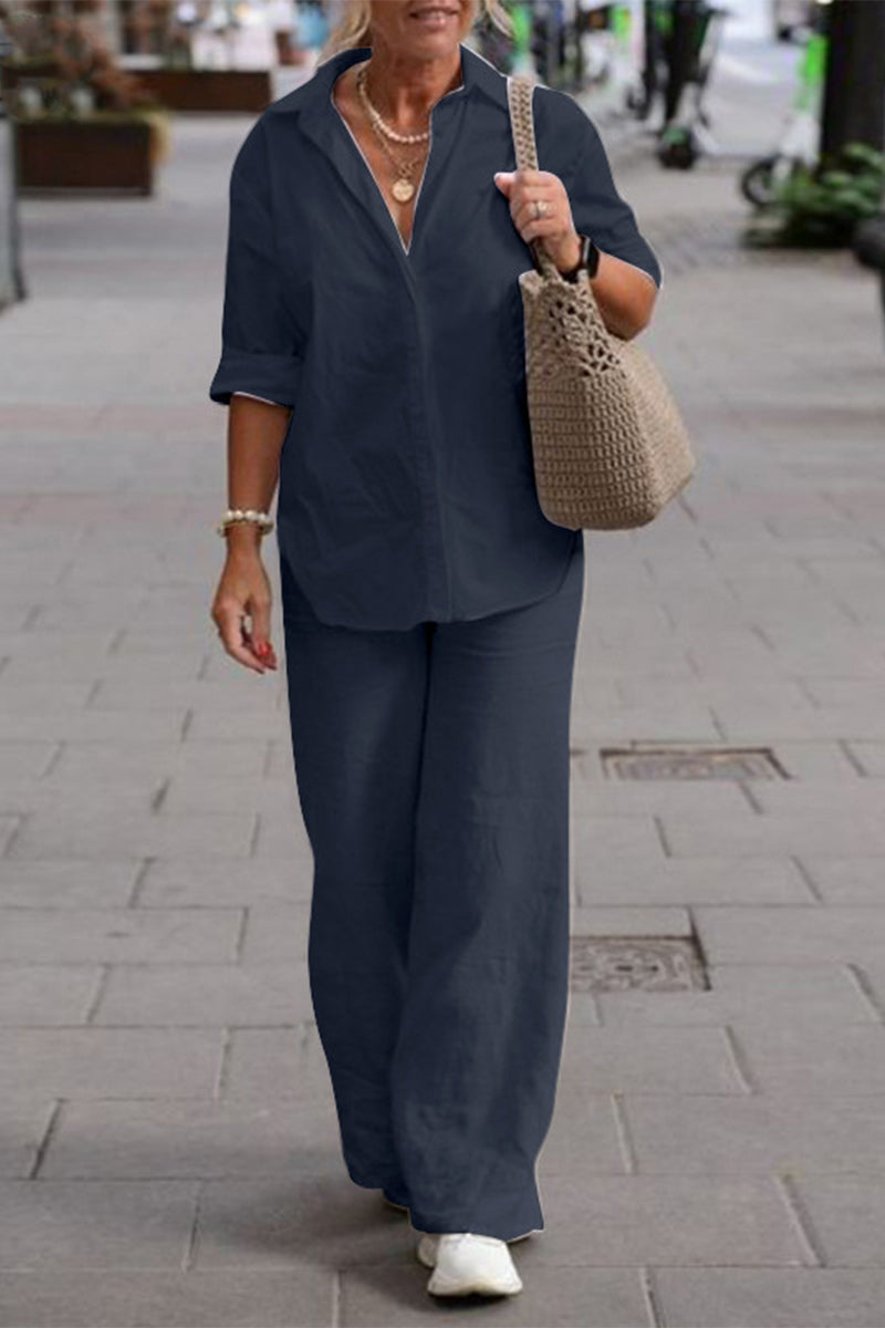 Stilla | Afslappet Street Solid Solid Color Turn Down Collar Langærmet to Deler