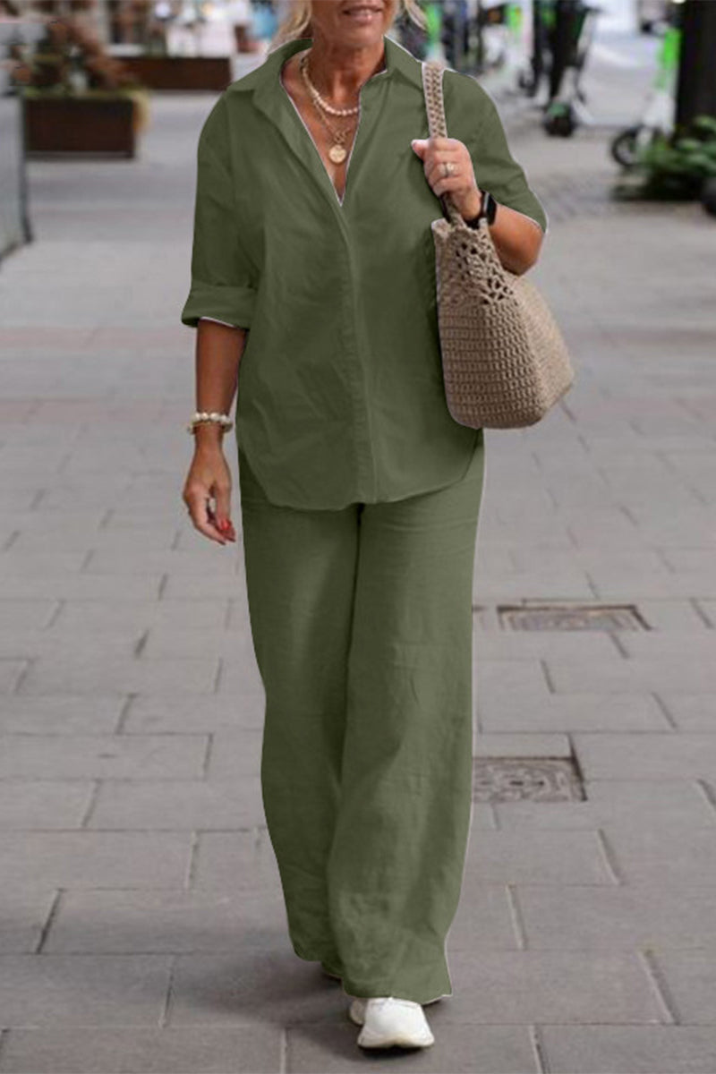 Stilla | Afslappet Street Solid Solid Color Turn Down Collar Langærmet to Deler