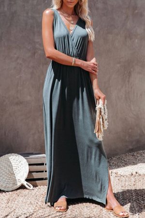 Stilla | Mode Afslappet Solid Patchwork V-hals Talje Nederdel Kjoler