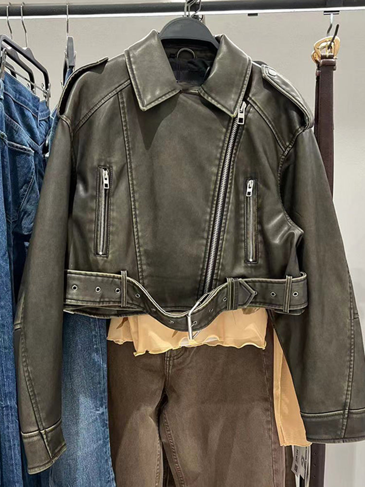 Stilla | Vintage kort læderjakke til damer med revers