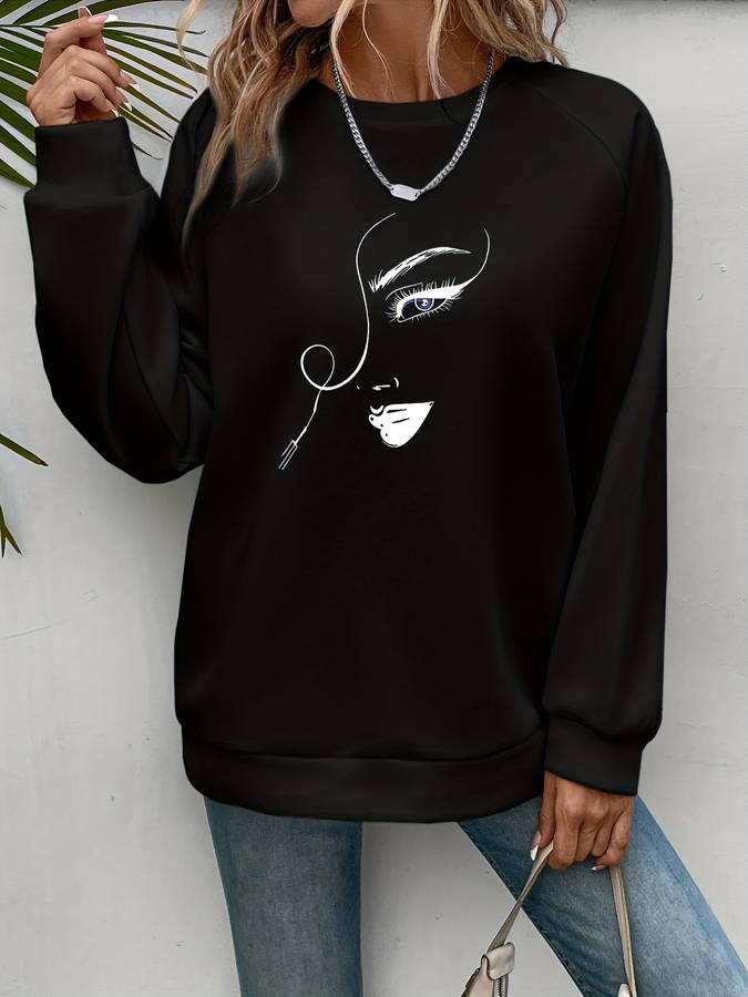 Stilla | Ansigt Trykt Sweatshirt Rabat