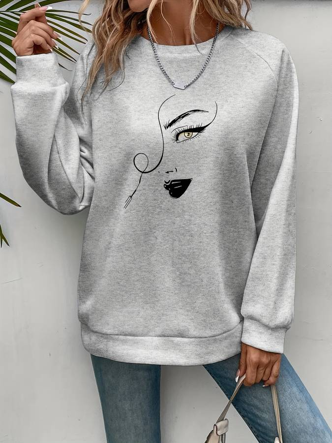 Stilla | Ansigt Trykt Sweatshirt Rabat