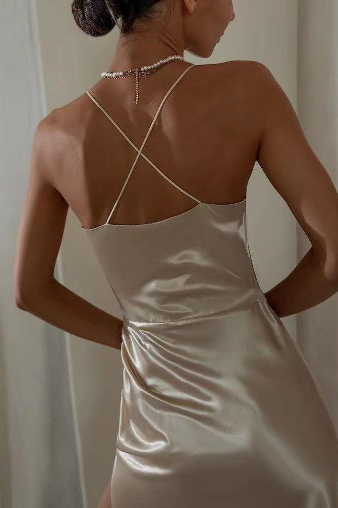Stilla | Suspender Backless Slit Dress