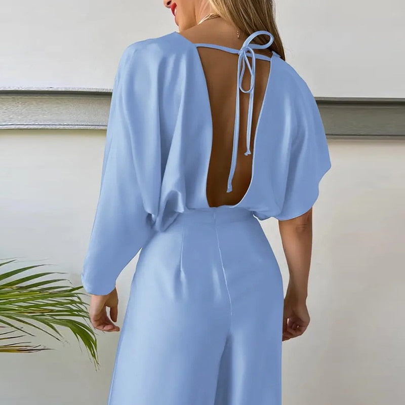 Stilla | Dyb V-Kortærmet Bred Ben Jumpsuit Rabat