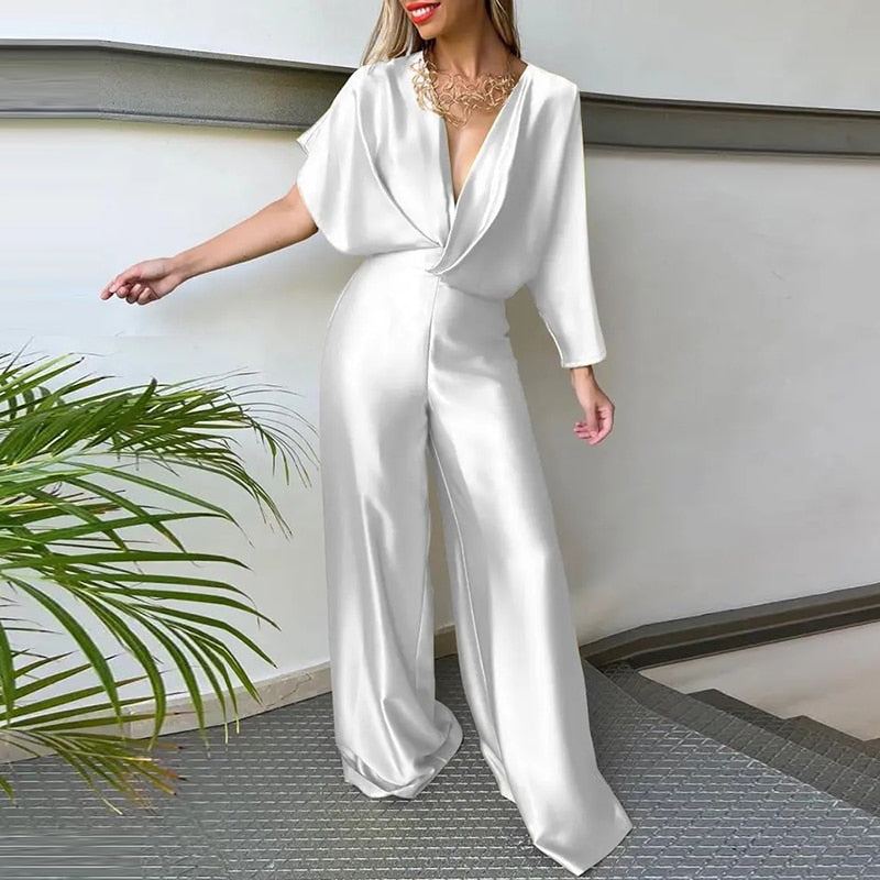 Stilla | Dyb V-Kortærmet Bred Ben Jumpsuit Rabat