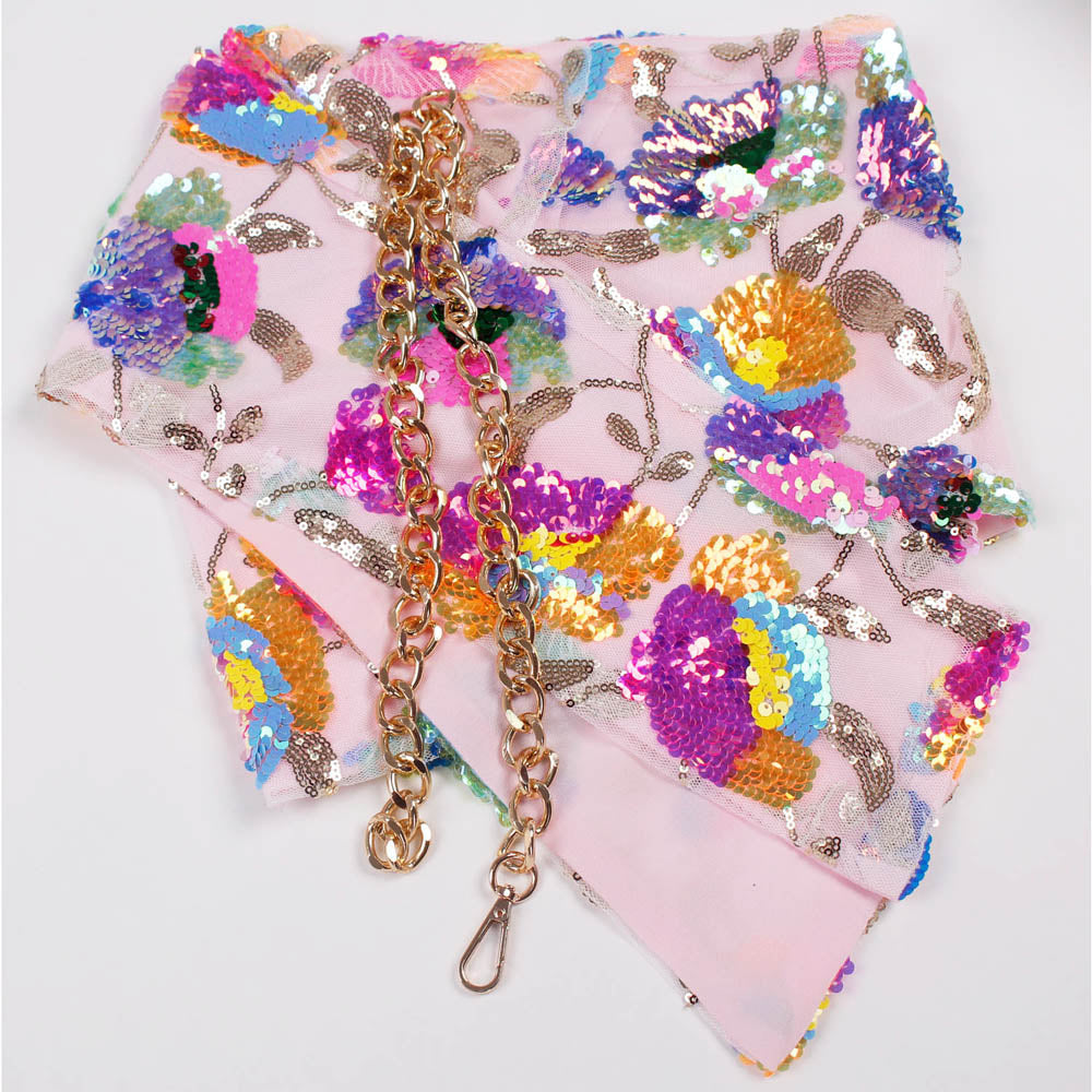Stilla | Floral Pailletbroderi Pink Sommer Crop Top Rabat