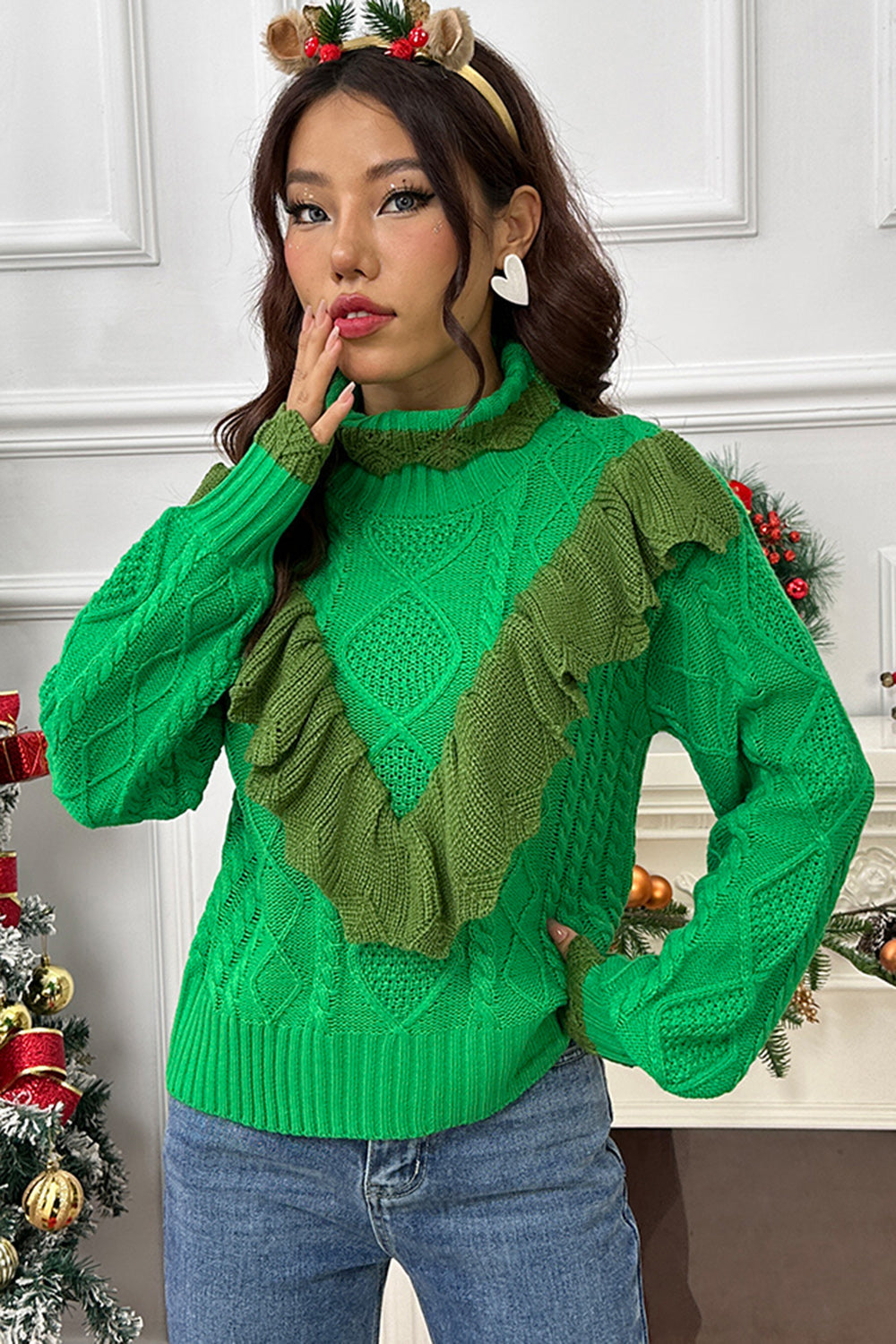 Stilla | Strik Raffineret Mock Hals Lantern Ærme Sweater