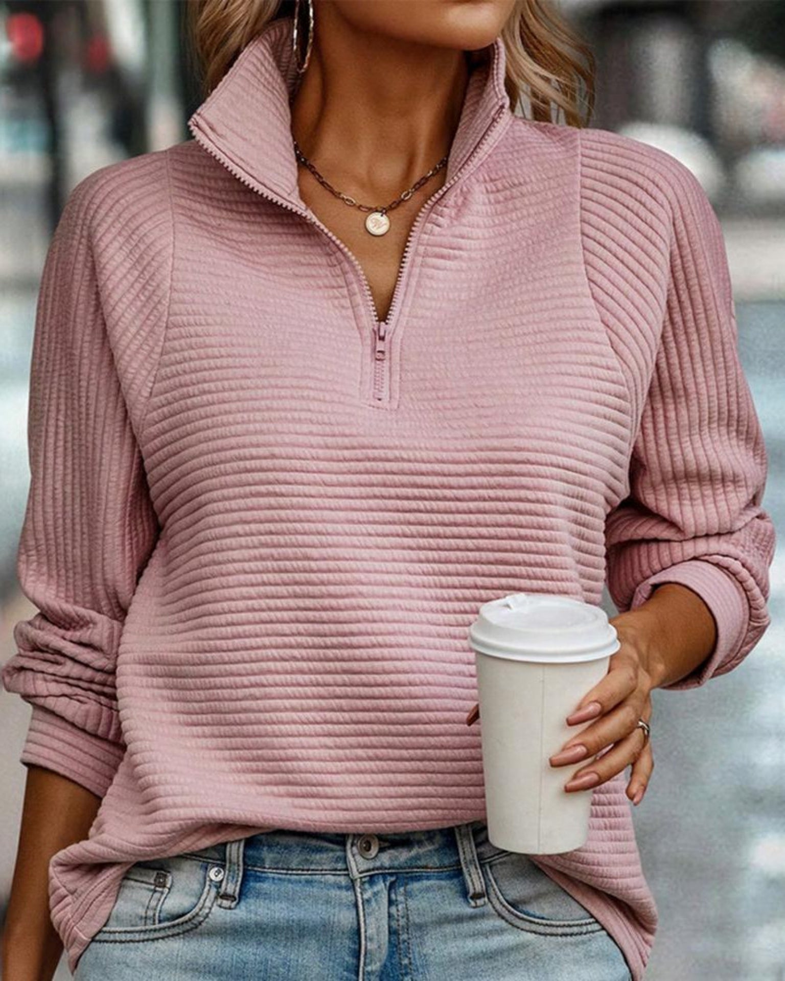 Stilla | Minimalistisk Pullover Med Lynlås Til Damer Online salg
