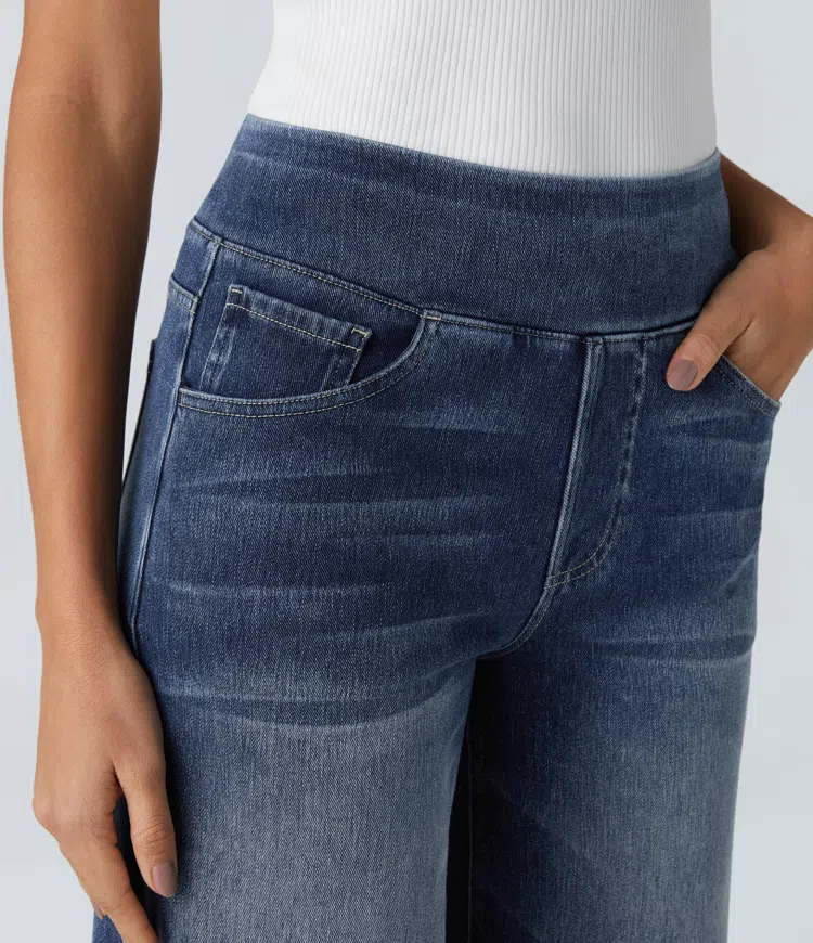 Stilla | Høj Talje Stretch Jeans Med Bred Ben Til Damer