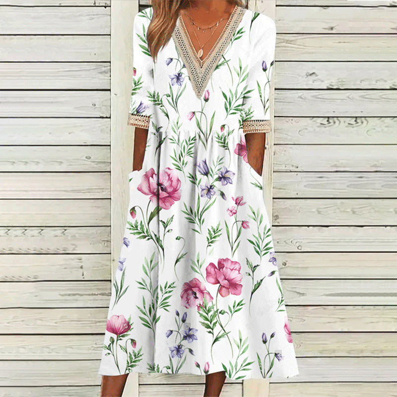 stilla-elegant-print-v-hals-blonde-tre-vendt-kvart-aerme-kjole_1.jpg Stilla | Elegant Print V-hals Blonde Tre-vendt kvart Ærme Kjole Mode