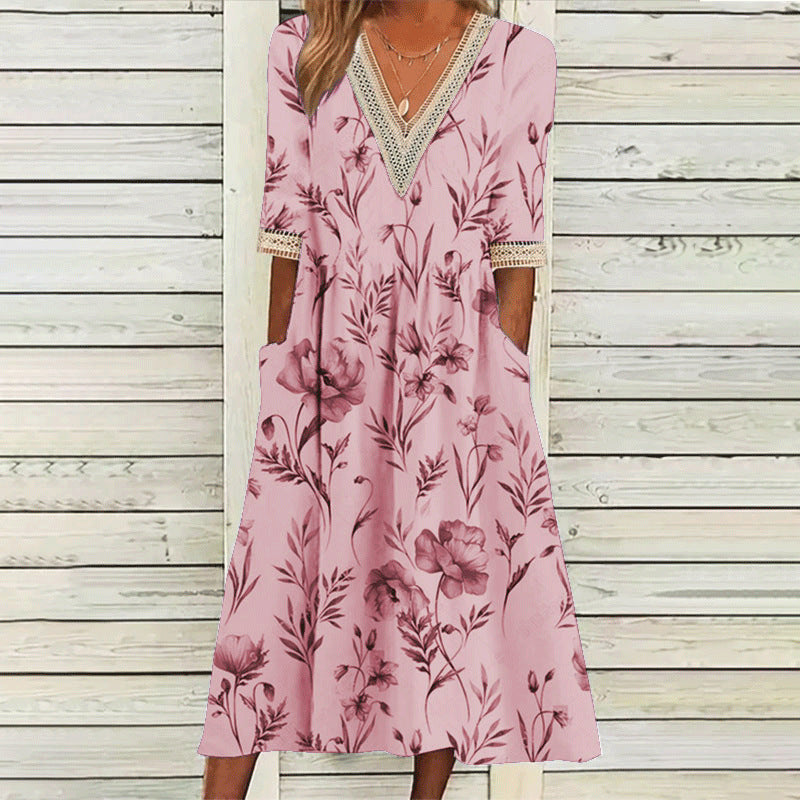 stilla-elegant-print-v-hals-blonde-tre-vendt-kvart-aerme-kjole_3.jpg Stilla | Elegant Print V-hals Blonde Tre-vendt kvart Ærme Kjole Mode