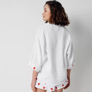 Stilla | Forårstøj Hjemmesæt Hjerteprint Trekvartærmer Shorts to Delt Pyjama Bomuld Kvinder Udsalg