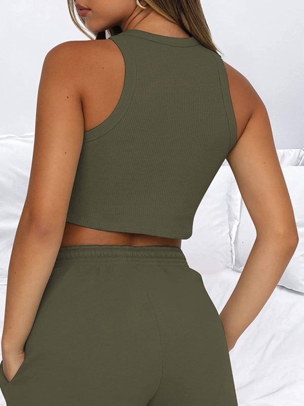 Stilla | Kvinder nye løse ensfarvede afslappede ærmeløse jumpsuit