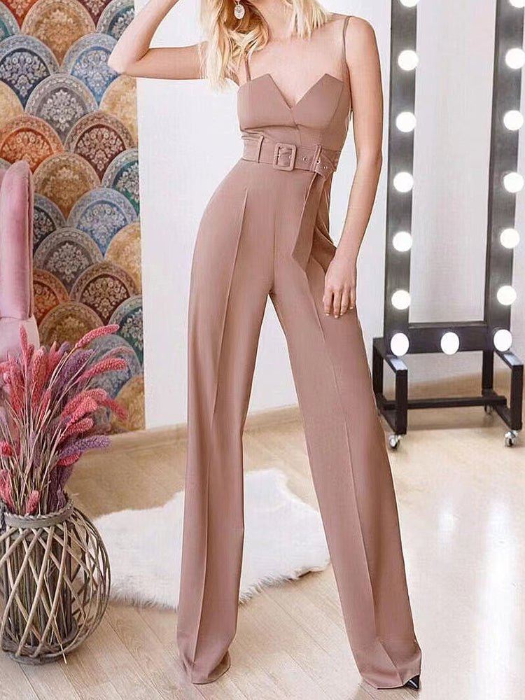 Stilla | Kvinders Jumpsuits Strop Notched V-hals Bælte Bred Ben Bukser Jumpsuit