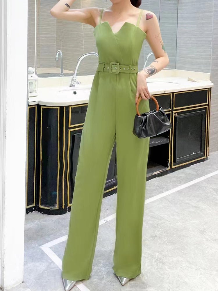 Stilla | Kvinders Jumpsuits Strop Notched V-hals Bælte Bred Ben Bukser Jumpsuit