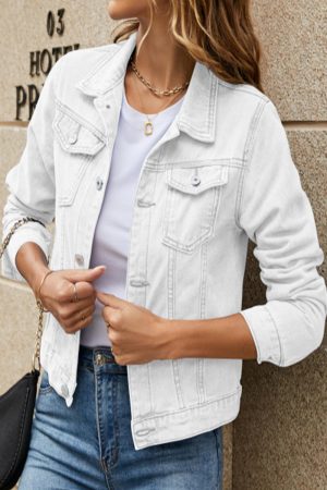 Stilla | Street Elegant Solid Lomme Turndown Krave Langærmet Regular Denimjakke