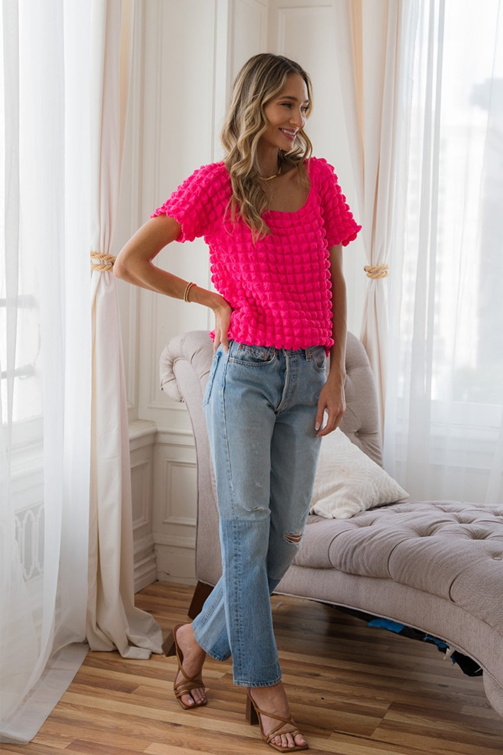 Stilla | In Love Bubble Tekstureret Rund Hals Kort Ærme T-Shirt på udsalg