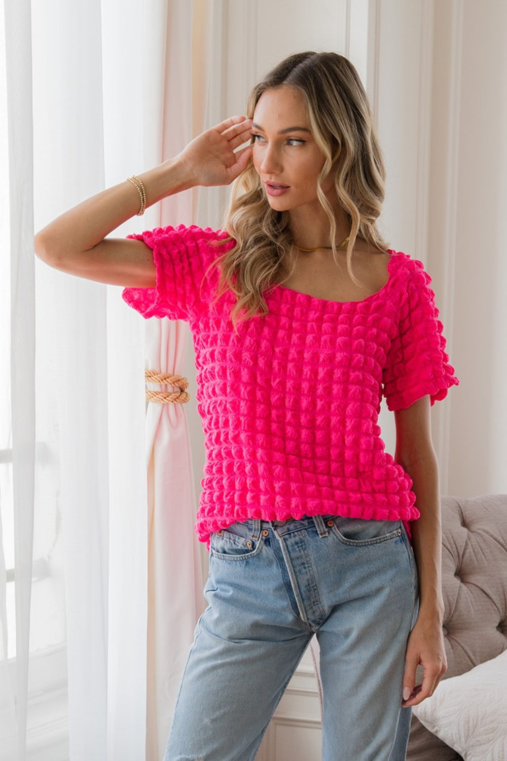 Stilla | In Love Bubble Tekstureret Rund Hals Kort Ærme T-Shirt på udsalg