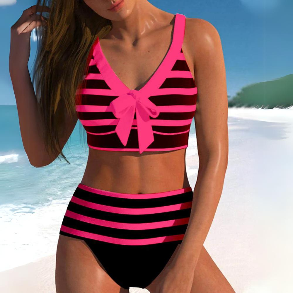 Stilla | Højskåret Bikinier Med Striber
