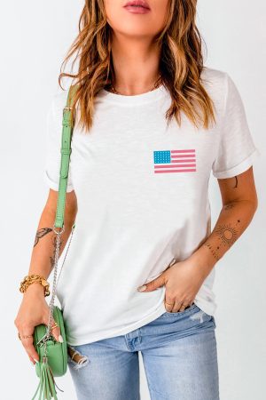 Stilla | US-Flag Rund hals Korte ærmer T-Shirt Hot på udsalg
