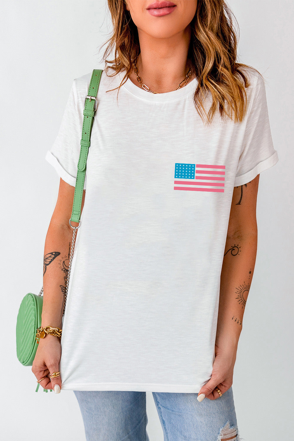 Stilla | US-Flag Rund hals Korte ærmer T-Shirt Hot på udsalg