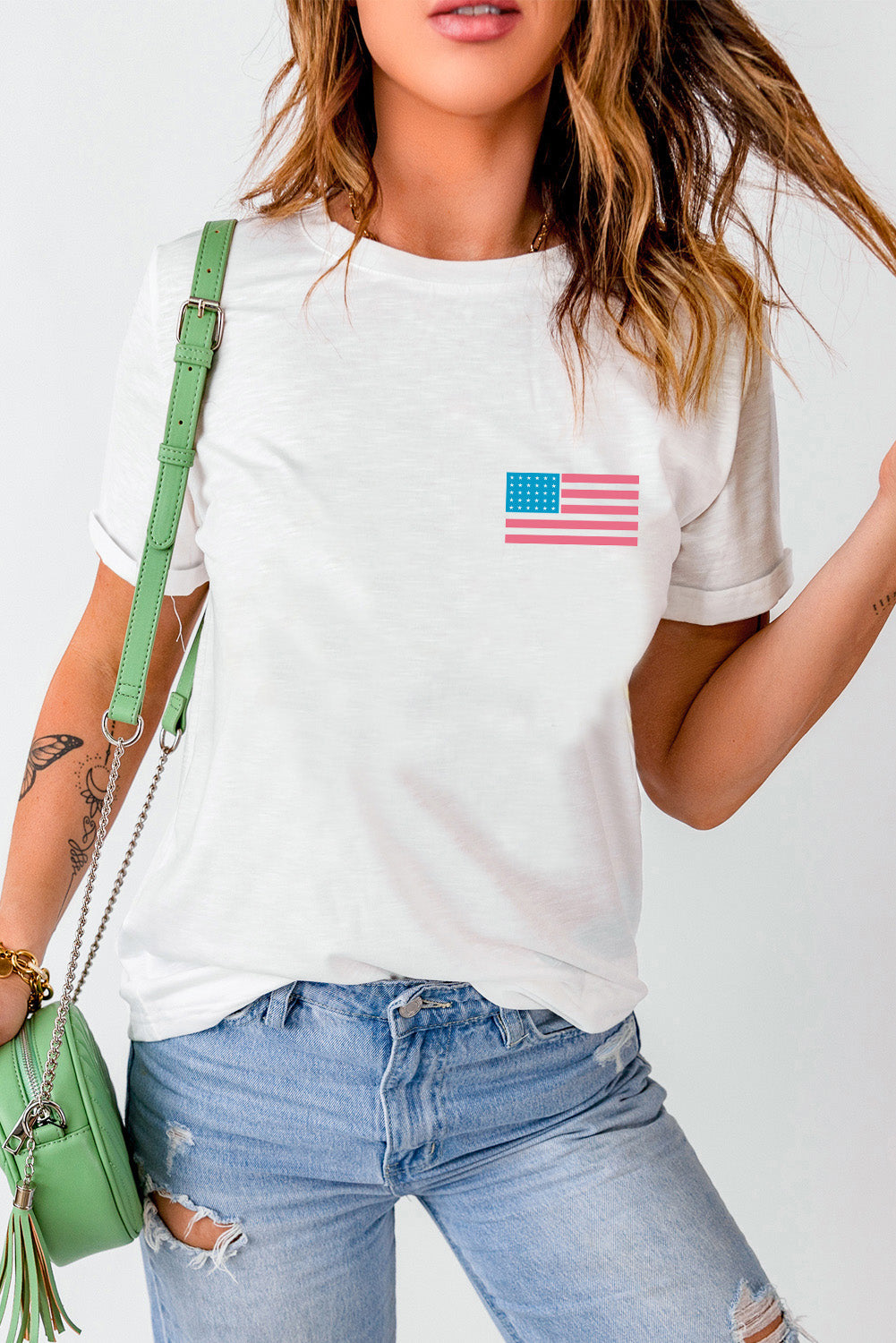 Stilla | US-Flag Rund hals Korte ærmer T-Shirt Hot på udsalg
