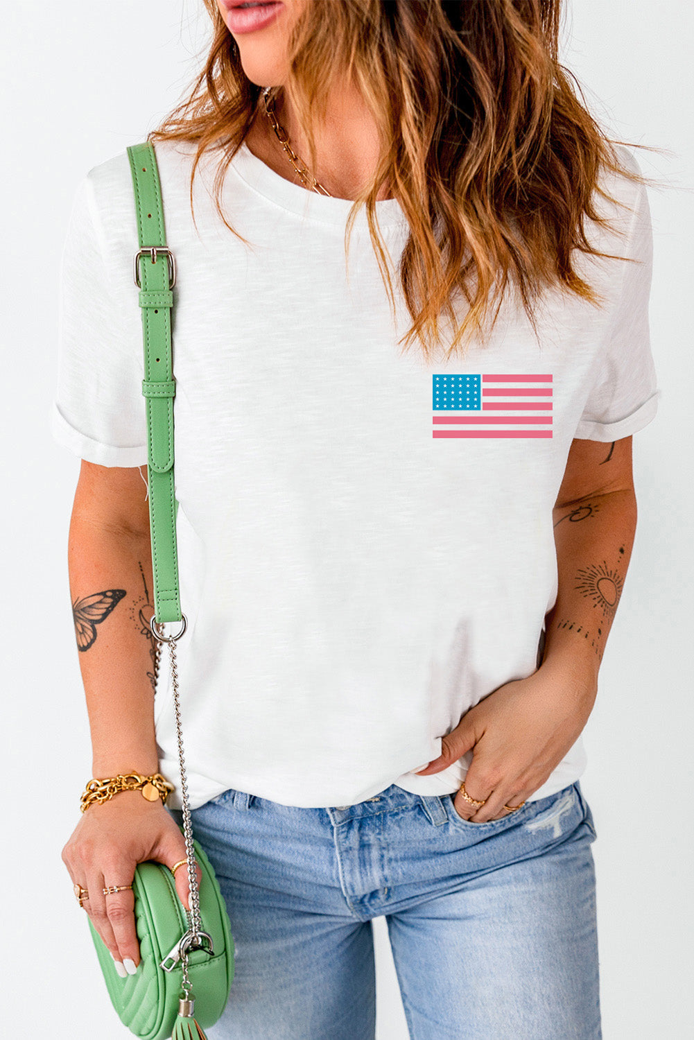 Stilla | US-Flag Rund hals Korte ærmer T-Shirt Hot på udsalg