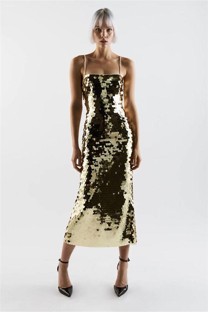 Stilla | Glitrende Tube Top Guld Rygfri Maxi Kjole