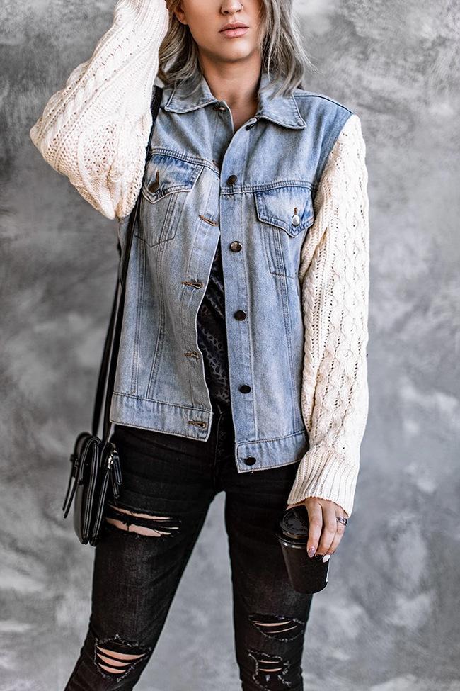 Stilla | Strikket Panel Denim Jakke Tops Rabat